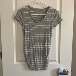 Grey and White Striped Maternity Tee